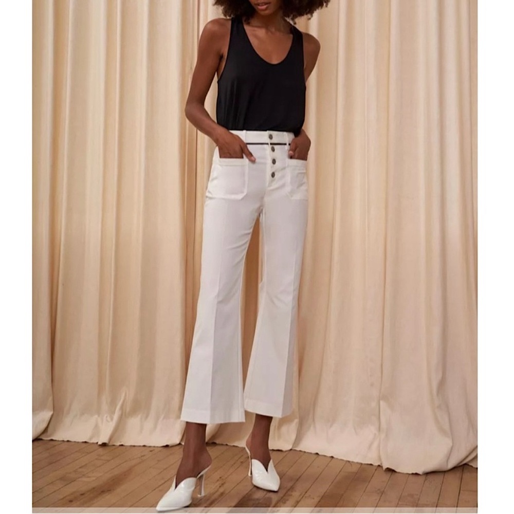 LA LIGNE Jeanie Pants Cream White Flare Crop Pleated Button Fly Size 14 NWT